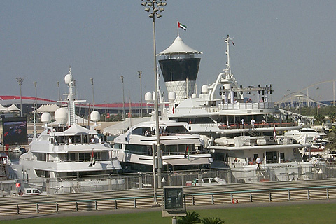 Yachts Moored in Marina Bay Overlooking Track