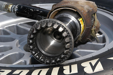 Air Gun Resting on Tire in Pits