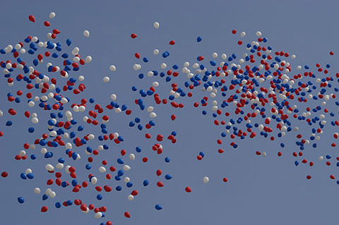 Red, White, and Blue Balloons in Sky