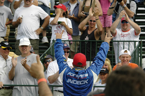 A.J. Allmendinger Celebrating Win With Crowd