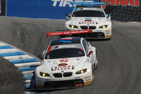 Two BMW M3 GT Driven by Bill Auberlen and Tommy Milner leading Dirk Müller and Joey Hand