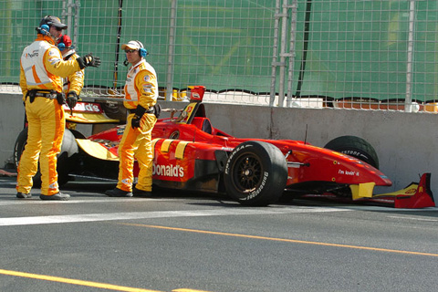 Sebastien Bourdais' Car in Wall