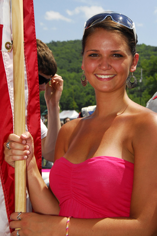 Flag Girl in Pink Dress