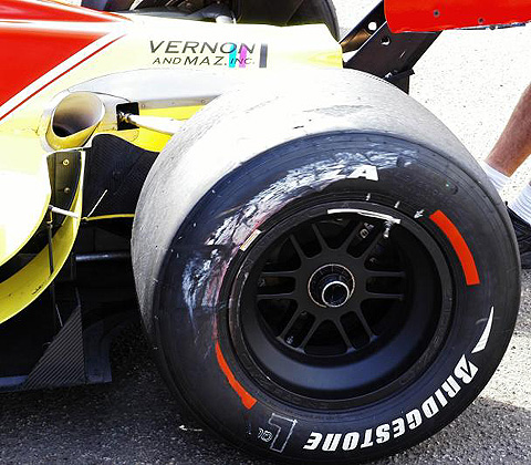 Marked Tire on Sebastien Bourdais' Car