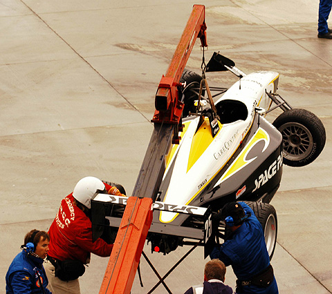 Chris Festa's Damaged Car on Hook