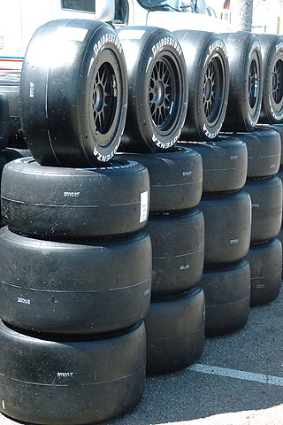 Bridgestone Race Tires Neatly Stacked