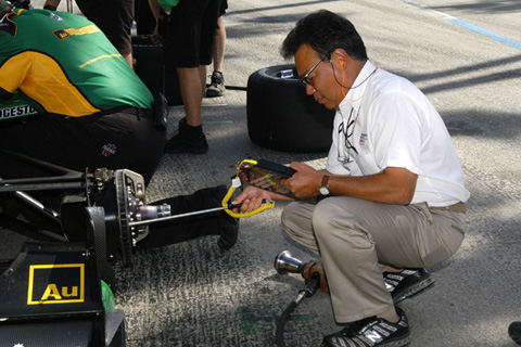 Simon Pagenaud's Engineer Checking Brake Rotor Temperatures