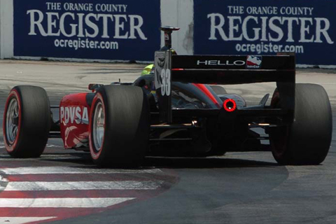 HELLO and IndyCar Logo on Back of Rear Wing