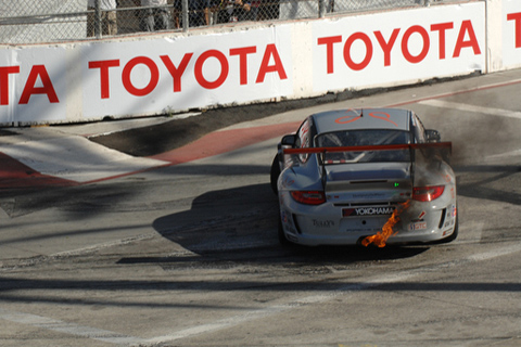 Porsche 911 GT3 Cup GTC Driven by Michael Avenatti and Bob Faieta Backfiring