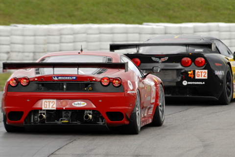 Chevrolet Corvette C6.R Leads Ferrari 430 Berlinetta in Action