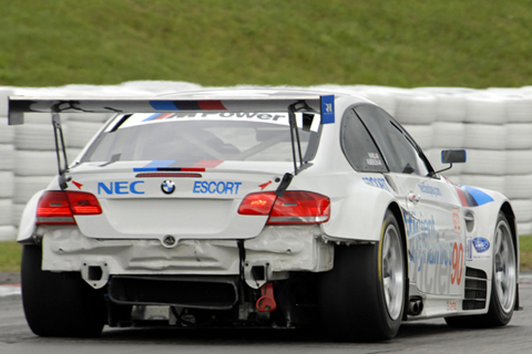 Damaged Rear of BMW E92 M3 GT2 Driven by Joey Hand and Bill Auberlen in Action