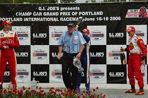 Neil Micklewright Doused with Champagne Shower