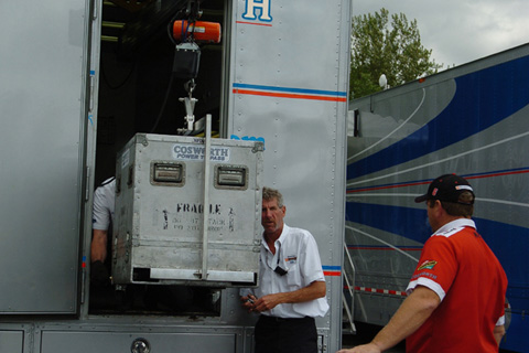 Engine Crate Being Lifted Out Of Truck