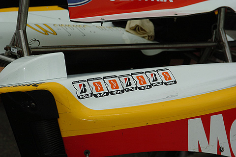 Race and Pole Winner Decals on Bourdais Car