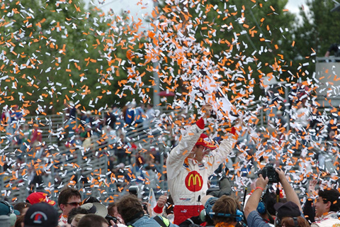 Sebastien Bourdais Waving Checker Flag w/Confetti