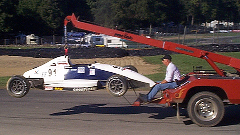 Tim Dunn's Car on Hook in FF Race