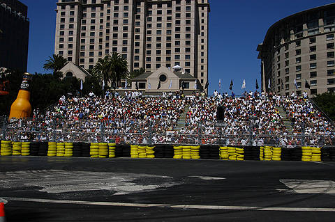 Full Stands In Front Of Downtown Buildings