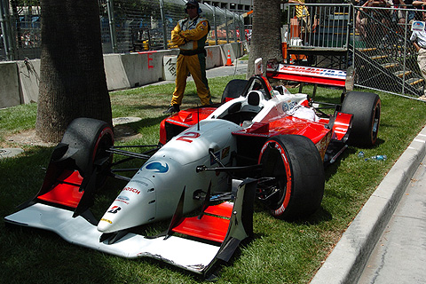 Bruno Junqueira's Damaged Car on Grass