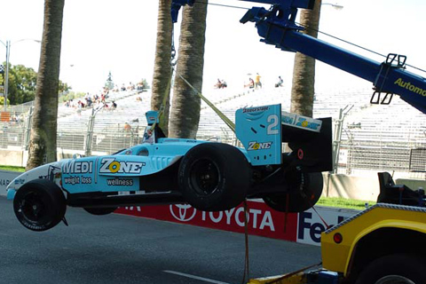 Graham Rahal's Damaged Car On Hook