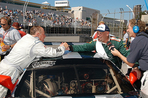 Greg Pickett Congratulating Paul Gentilozzi By Car